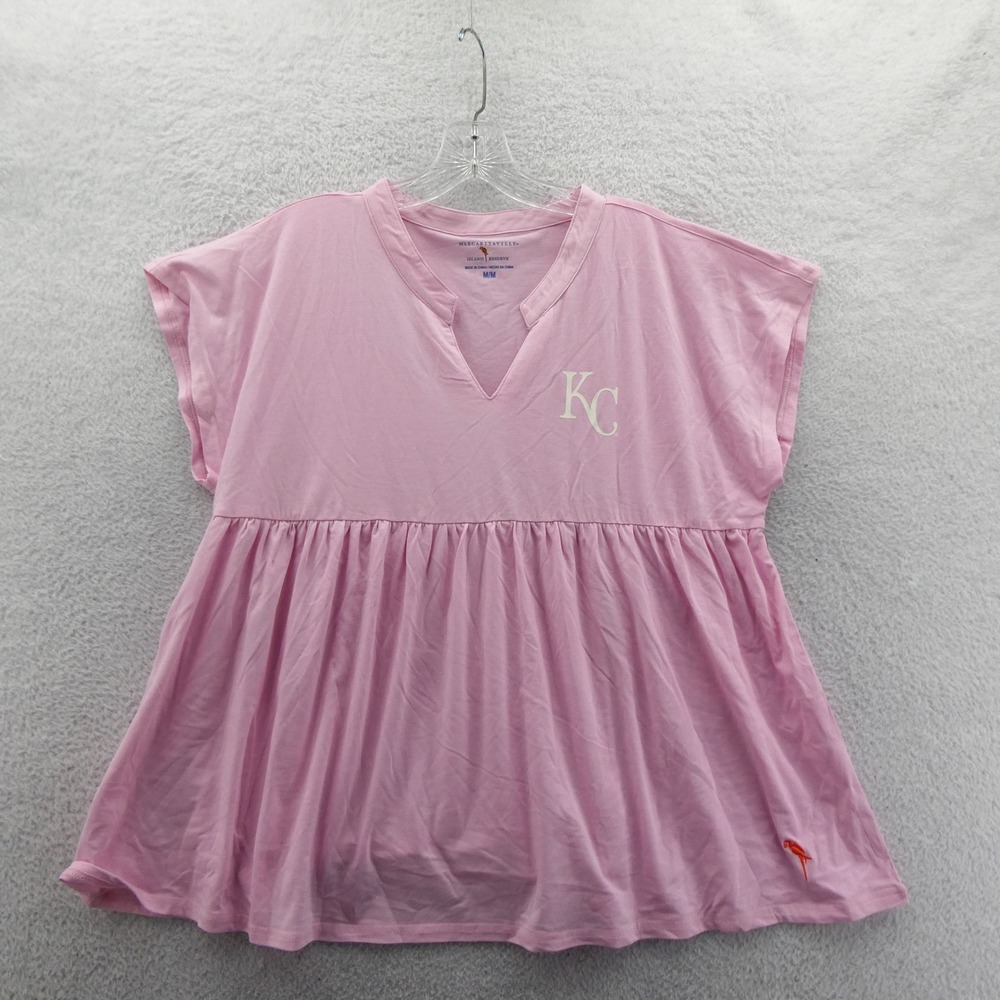 Margaritaville Shirt Women Medium KC Kansas City Pink Babydoll Peplum Parrot Y2K